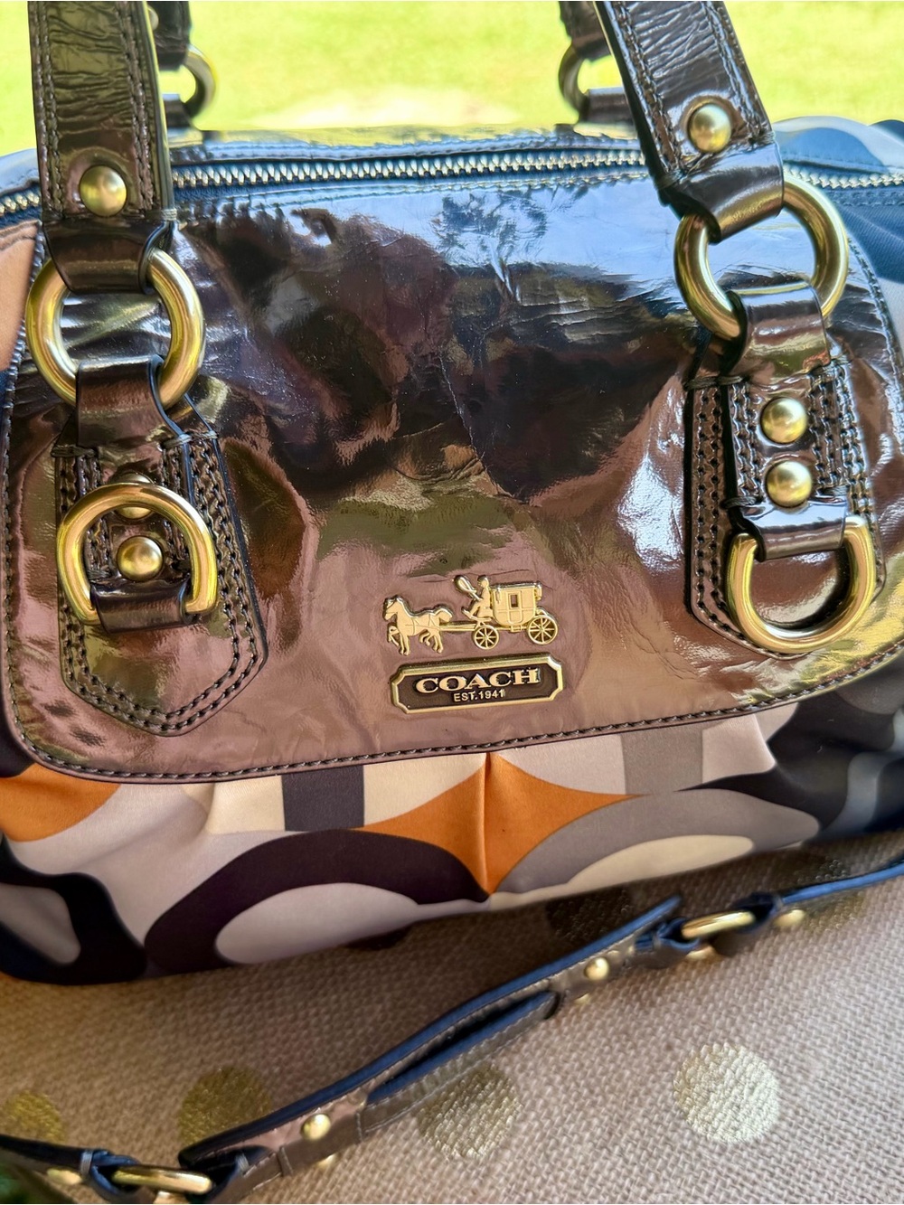 Coach Madison Graphic Op Art C Orange Black Gray Julianne Tote Bag Satchel ~Y2K - Picture 2 of 9